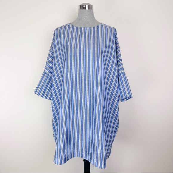 Jarbo Italian Linen Blue Striped Tunic Dress - Picture 1 of 9